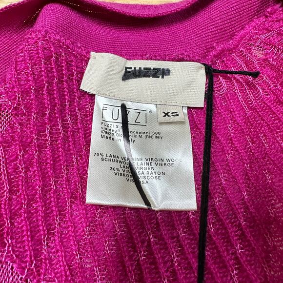 Fuzzi NWT Fuchsia Floral Jacquard Belted Cardigan Size XS Bouganvilla Pink Italy - Picture 4 of 8
